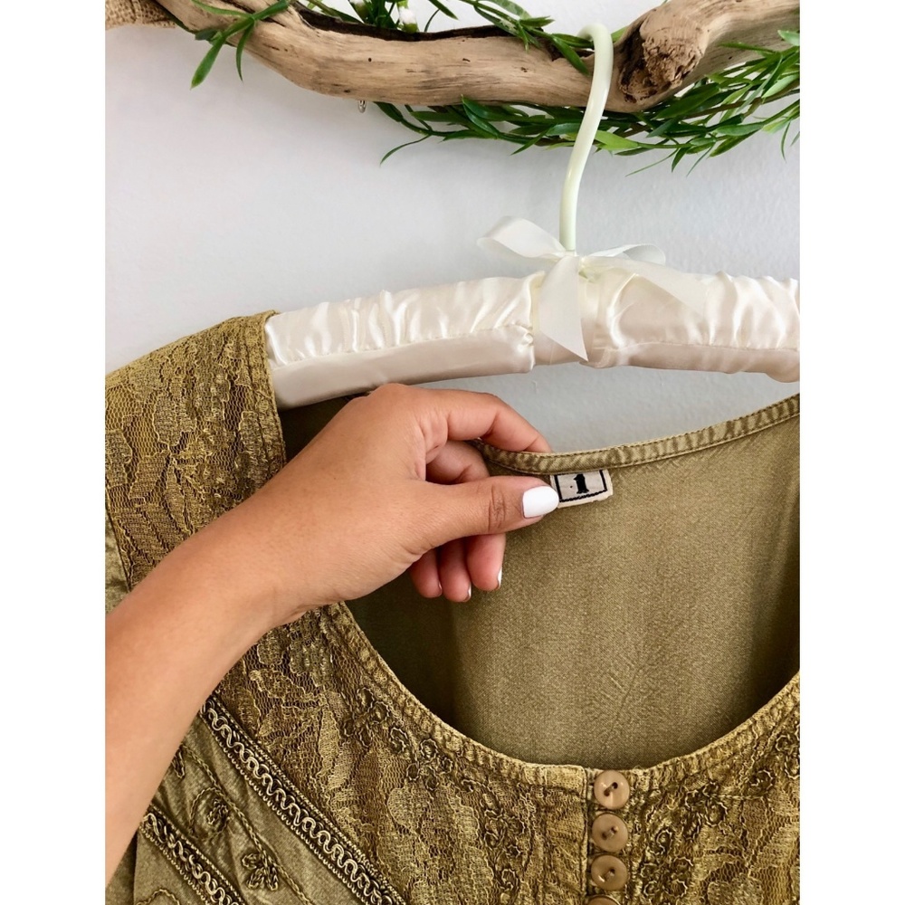 Vintage Olive Embroidered Back Tie Dress - Picture 7 of 7